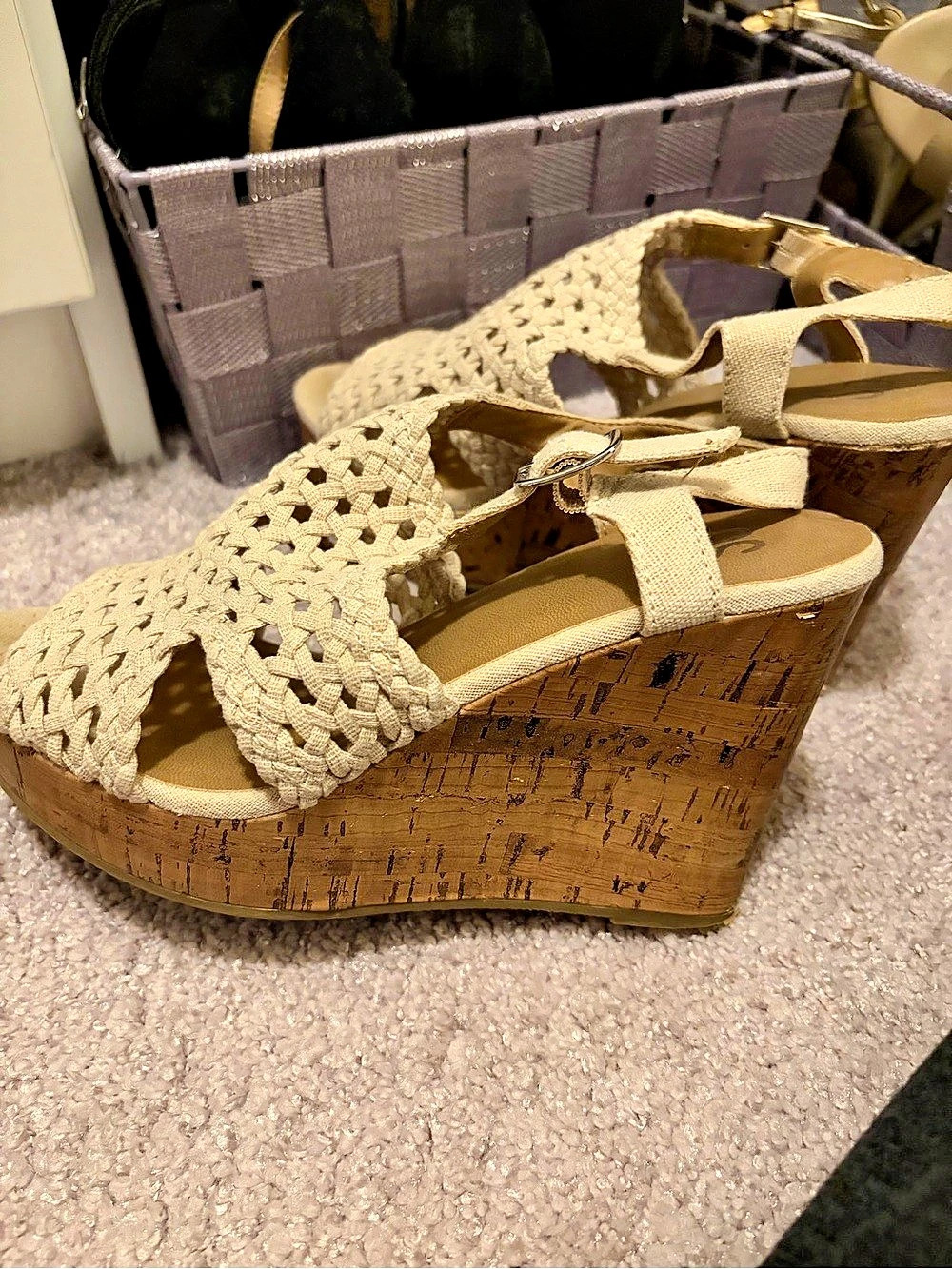 SO Woven Wedge Sandals in Beige US 7